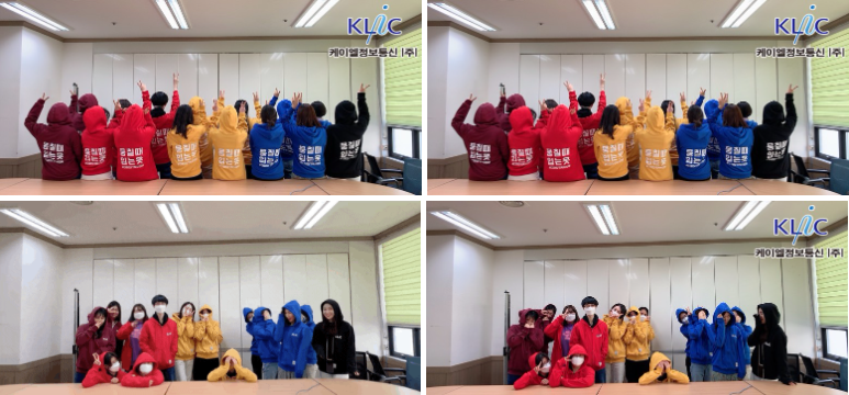 단체후드집업을 입은 직원들의 모습