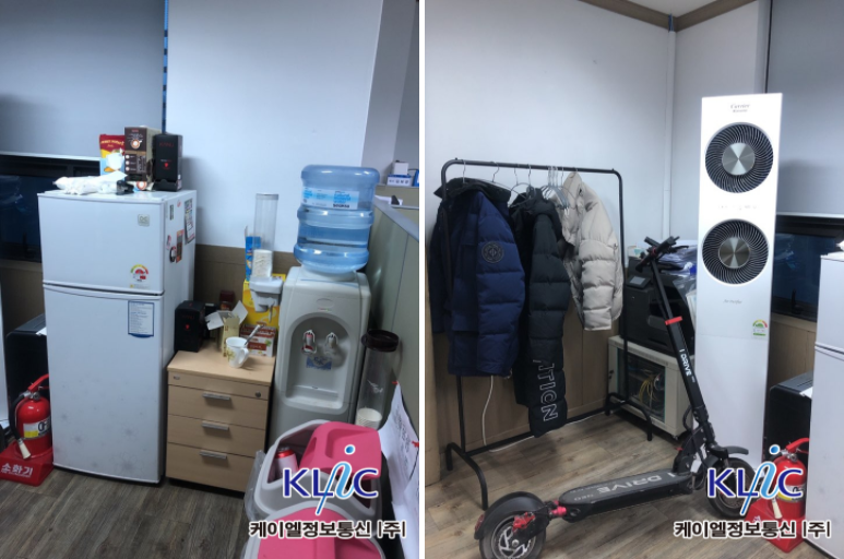 개발사업부 사무실 휴게공간과 옷걸이