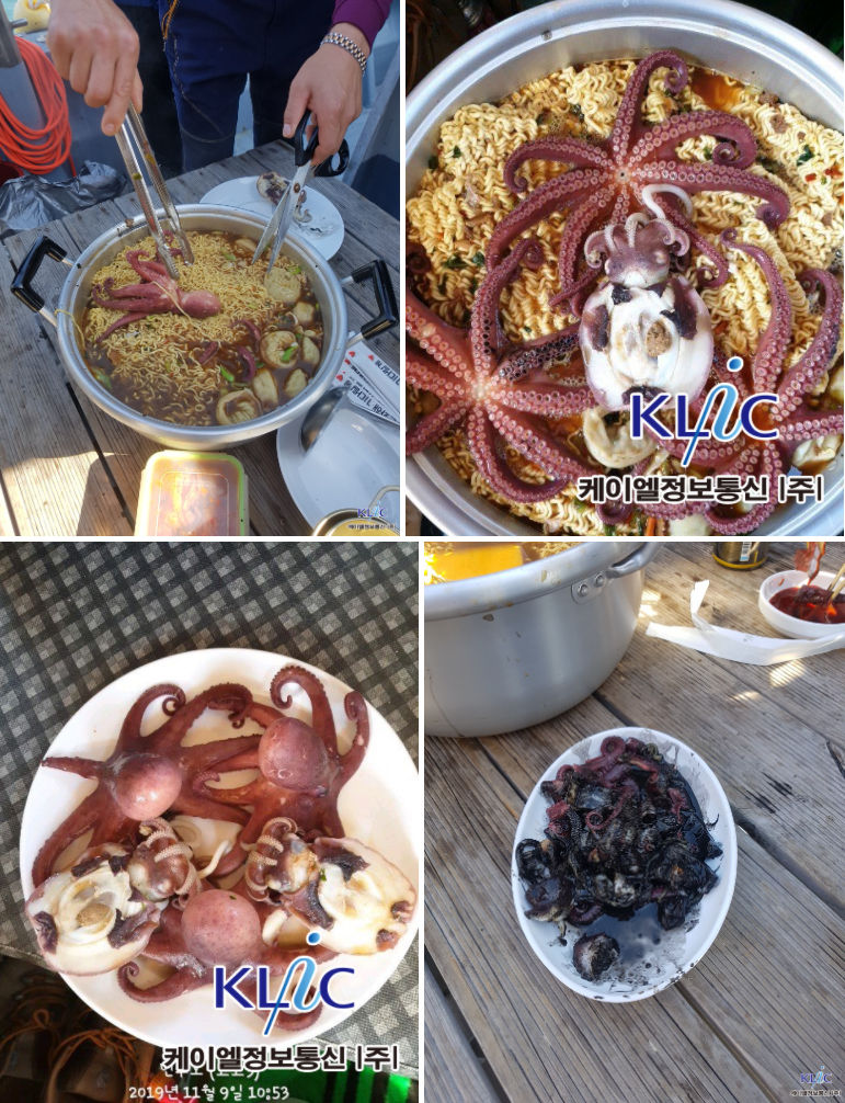 직접 잡은 문어와 갑오징어로 끓인 라면
